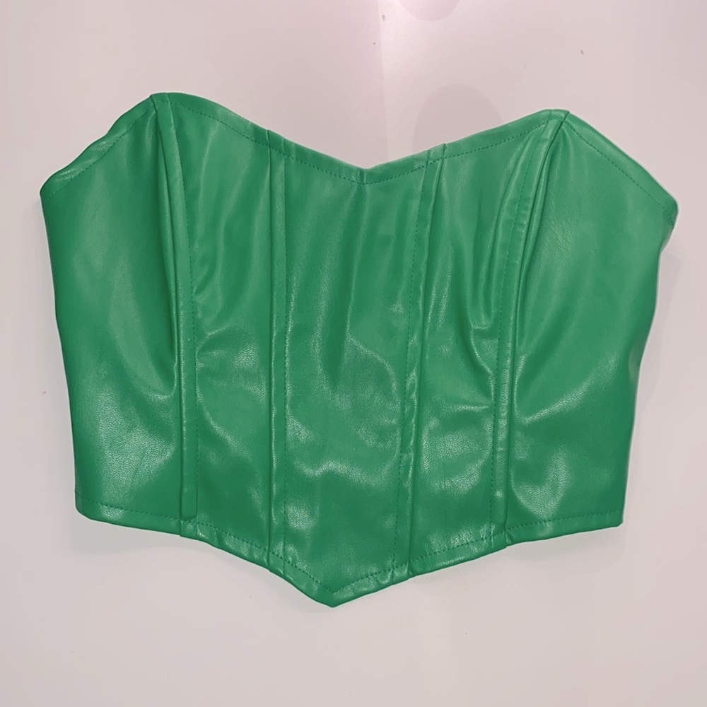 green strapless leather top new